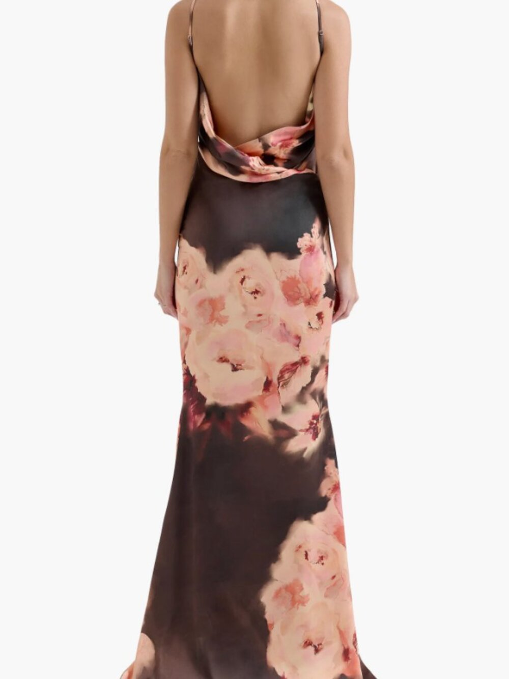 House of CB Mariamma Dark Brown Floral Printed Satin Maxi Dress - Large - Picture 3 of 7